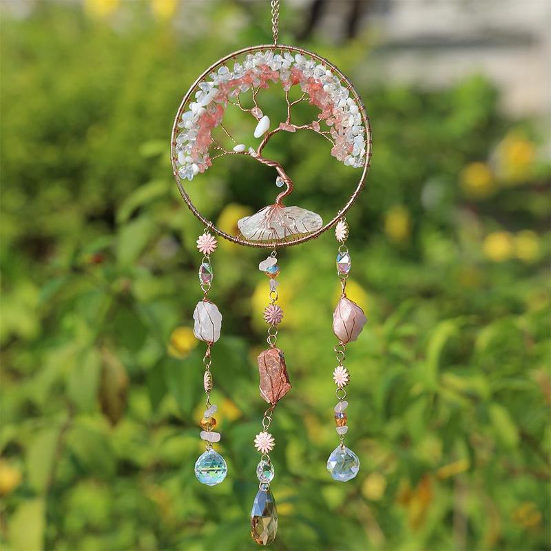 Crystal Dream Catcher, 1 Count Shinny Tree Of Life Design Hanging Decor, Hanging Ornament for Home Living Room Bedroom Hotel Coffee Shop 6