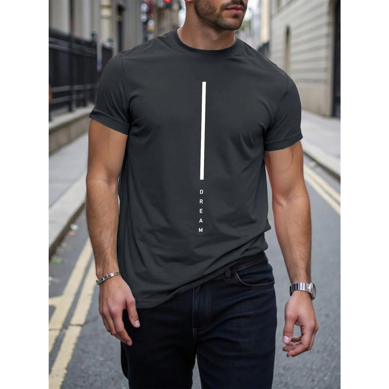 Men's Round Neck Short Sleeve Printed Casual Minimalist T-Shirt, , Casual and fashionable, comfortable and soft, suitable for home, work, and travel, For Daily Wear