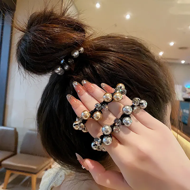 New Elegant Pearl Bracelet Hair Rope Women's Dual-Use Headband High-Grade Ponytail Bun Rubber Band Hair Accessories