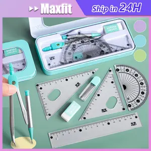 Kompas set 8in1 Matematika set Penggaris set Jangka set Compass set Math set pensil murah bonus penggaris dan penghapus Alat Tulis kotak pensil logam sekolah kantor pelajar