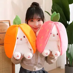 Boneka kelinci Buah stroberi wortel flip boneka kelinci telinga panjang bahan plush Dolls Dolls Toys