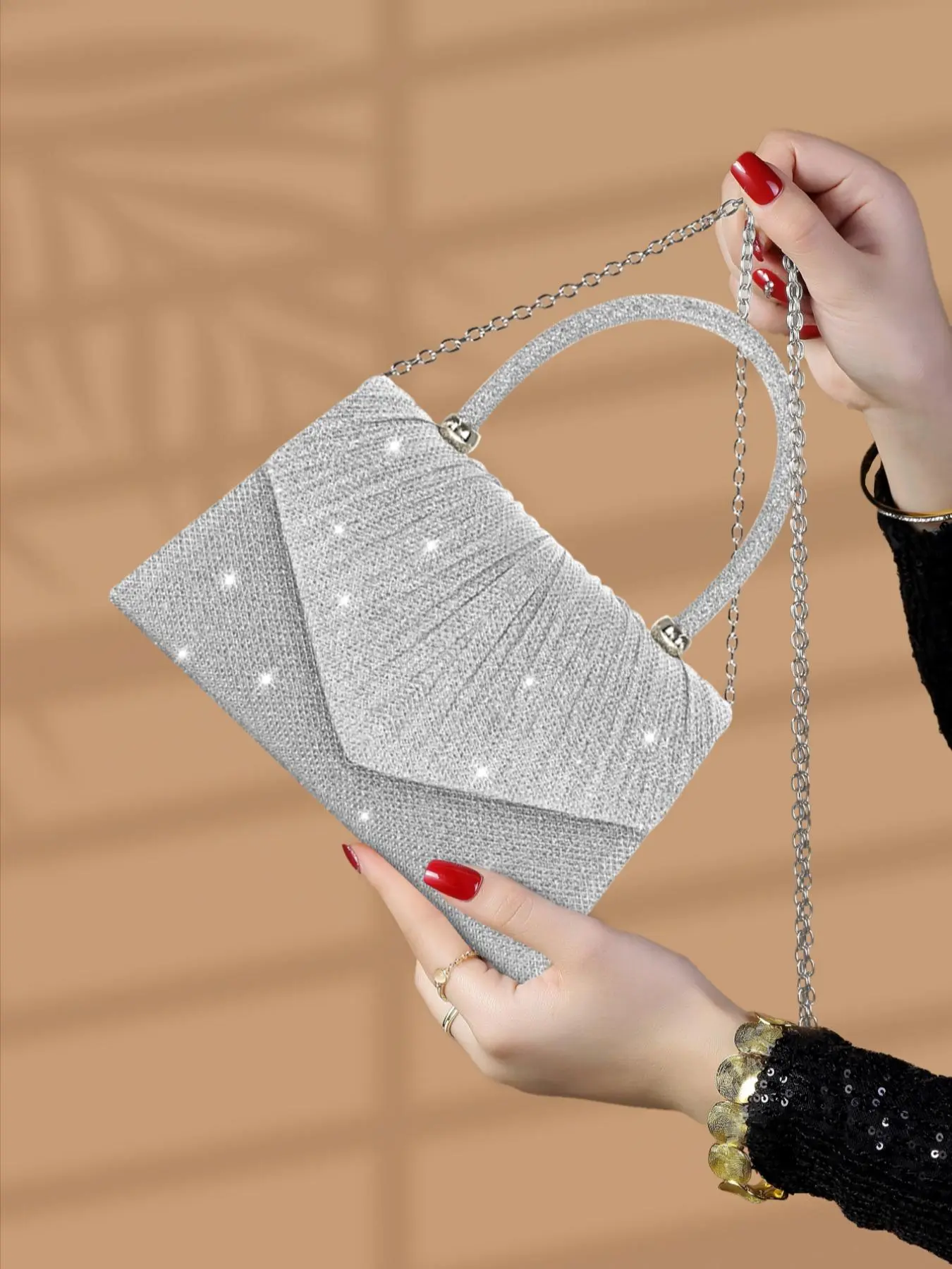 Women's Elegant Glitter Evening Bag, with Detachable Chain Strap, Exquisite Trendy Handbag, Fashionable Bag for Party Decoration