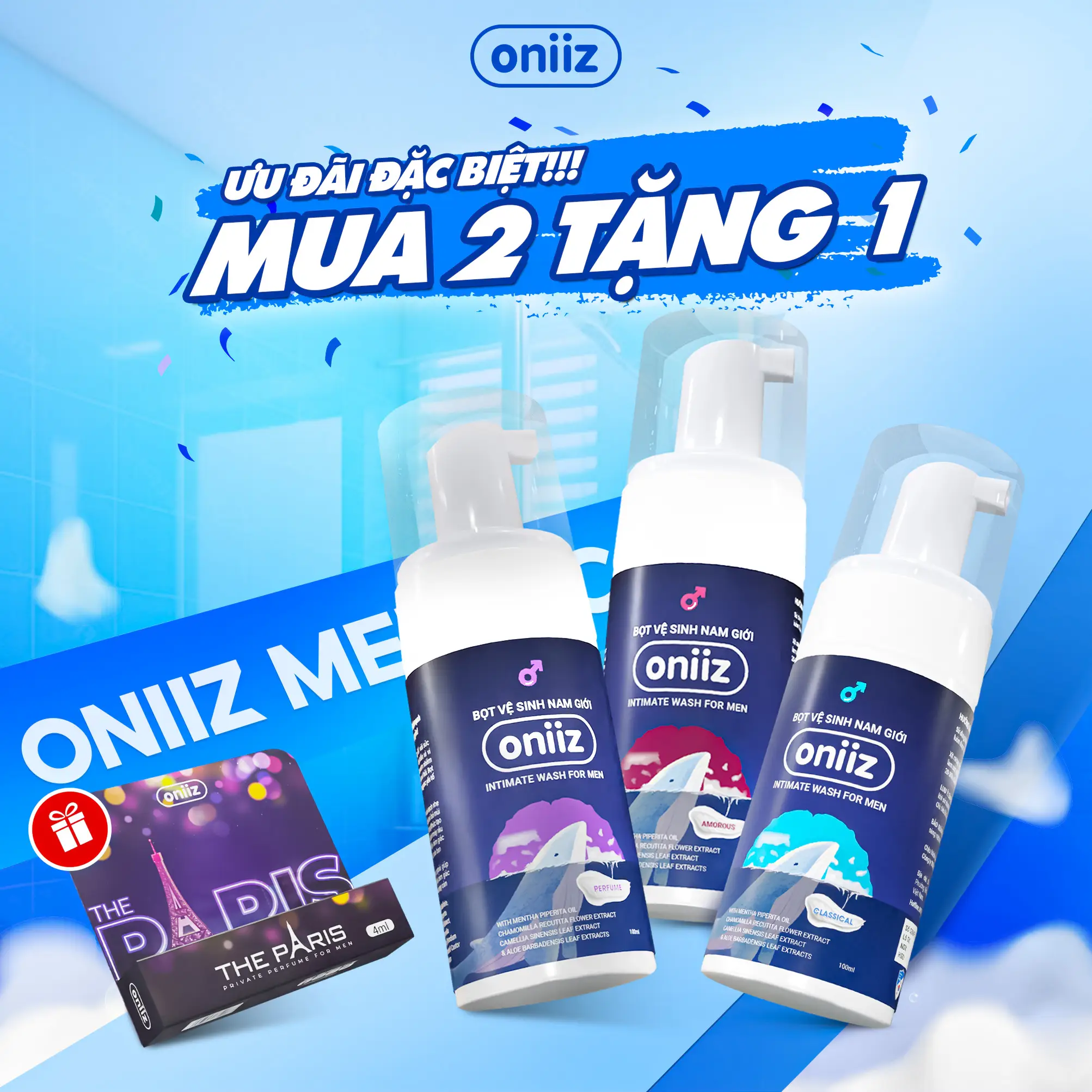 Combo Bọt Vệ Sinh Nam Giới Oniiz, Dung Dịch Vệ Sinh Nam Tạo Bọt 100Ml, Quà Tặng Nước Hoa Cao Cấp