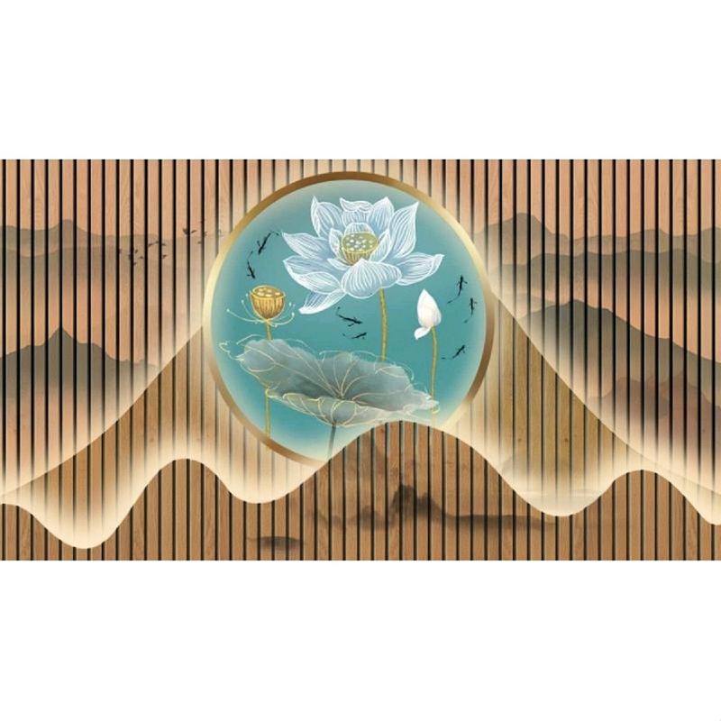 Tranh hoa sen lam sóng dán tường 3d Decor Phòng Phòng Khách