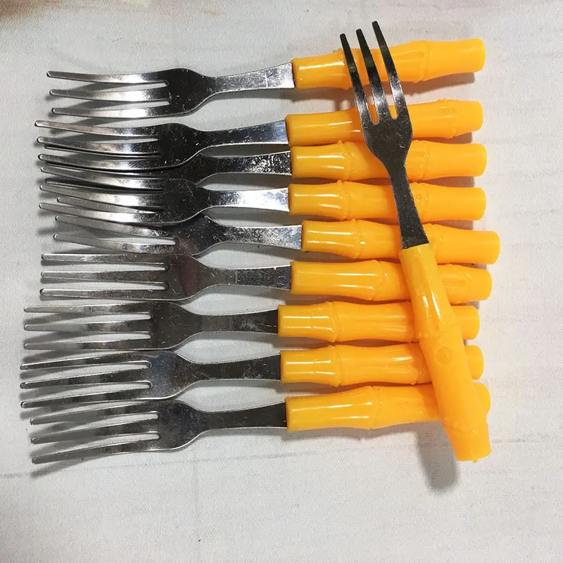 [Combo 10 chiếc] Bộ 10 dĩa inox nhỏ cán nhựa dùng ăn trái cây 1