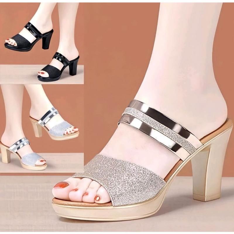 Product Introduction of Dép cao gót nữ Dép cao gót phối da kim tuyến 7f cao cấp Cao Su Sandal Đế Cao DéP 19