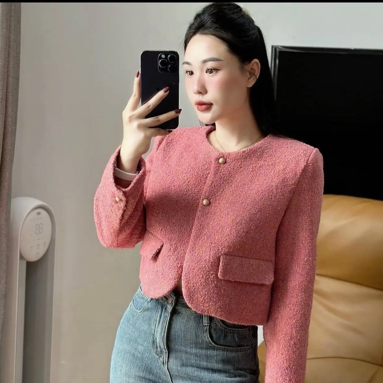 Áo khoác dạ tweed hai lớp có đệm vai thời trang nữ - Mã 632 - Women Jacket