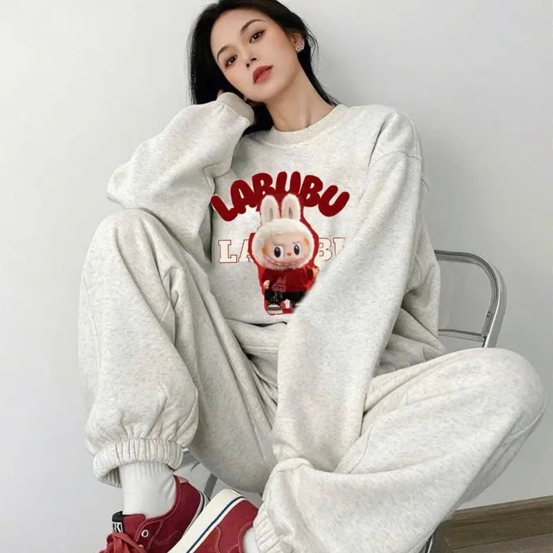 [MÂY KID] Bộ quần áo nỉ mẹ và bé in hình Labubu chất nỉ bông tàu mềm mịn mặc mùa thu đông có size 10-65kg 3