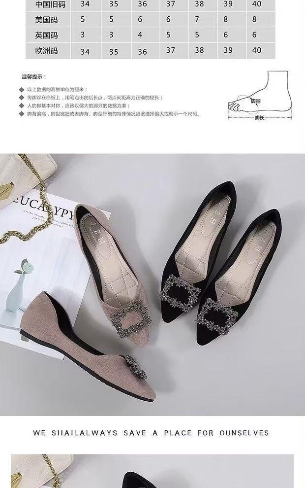 Product Introduction of Giày bệt mũi nhọn da lộn đính đá cho nữ, Giày làm việc đế mềm chuyên nghiệp màu đen cho mùa xuân, tất cả các mùa, Giày nữ 4