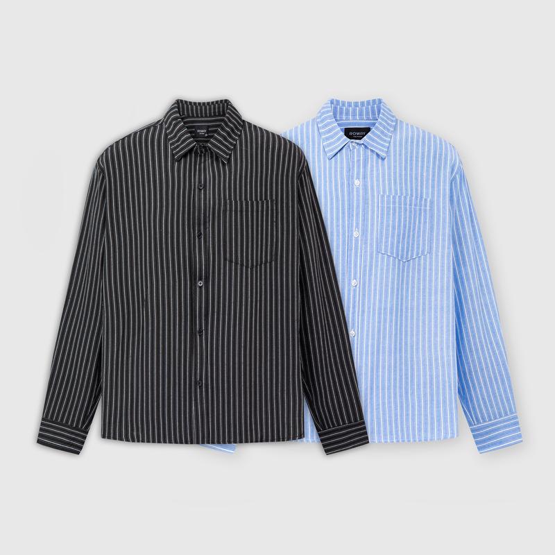  Áo sơ mi nam ROWAY vải linen thoáng mát form regular | dài tay linen sọc 