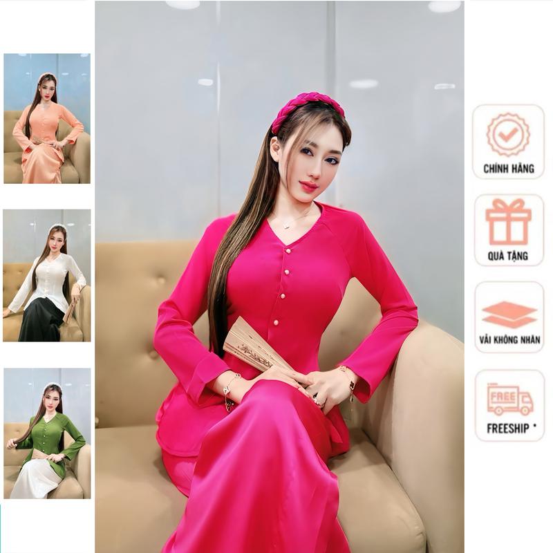 Xưởng May Hân Nguyễn - B.A102 - Bộ Bà Ba Lụa Tầm Ý Cổ Tim Cài Nút Tay Dài ( QUẦN ĐEN ) áo bà thun lưới Nữ Top Women