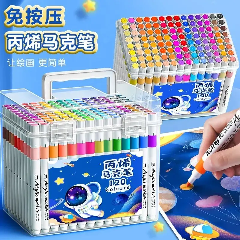 Bút Đánh Dấu Acrylic, Bút Màu Nước, 120 Màu, Có Thể Giặt Được, Graffiti, Đóng Hộp, Thích Hợp Cho Giấy Opaque, Cùng Phong Cách Như Xiaohongshu, Bút Bút Chì Màu 1