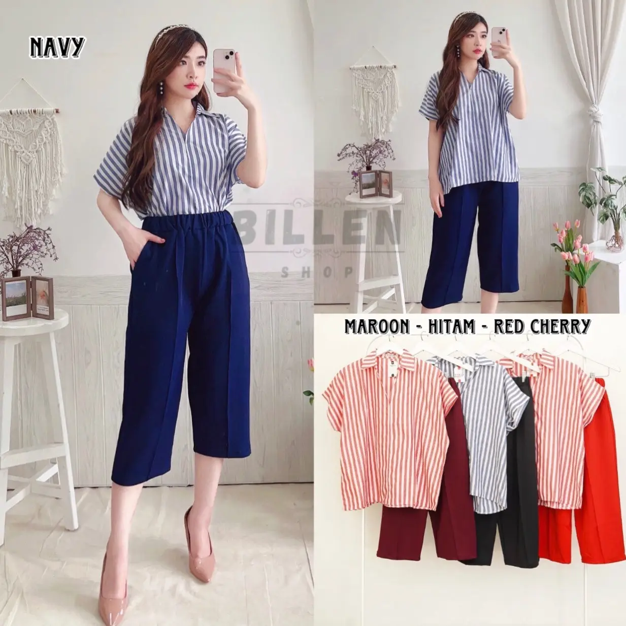 #JUMBO (LD:120-126cm) SETELAN CELANA WANITA BAHAN KATUN KOMBI SCUBA