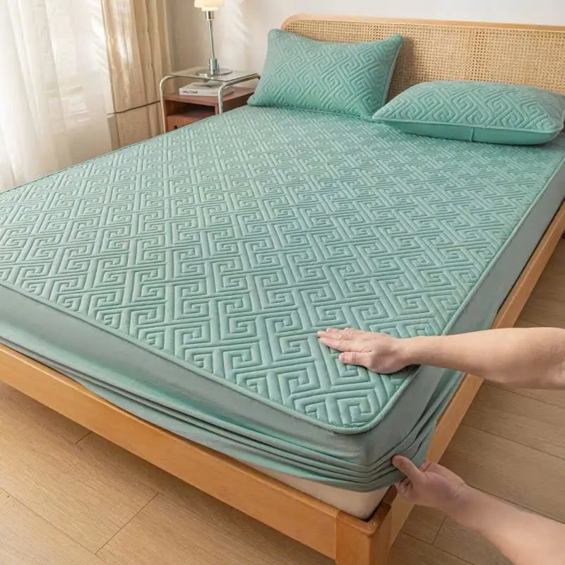 Bộ ga gối lụa trần bông 3 món chất liệu phi lụa trần bông thoáng khí dùng quanh năm,(nệm từ dưới 15cm bọc vừa) 6