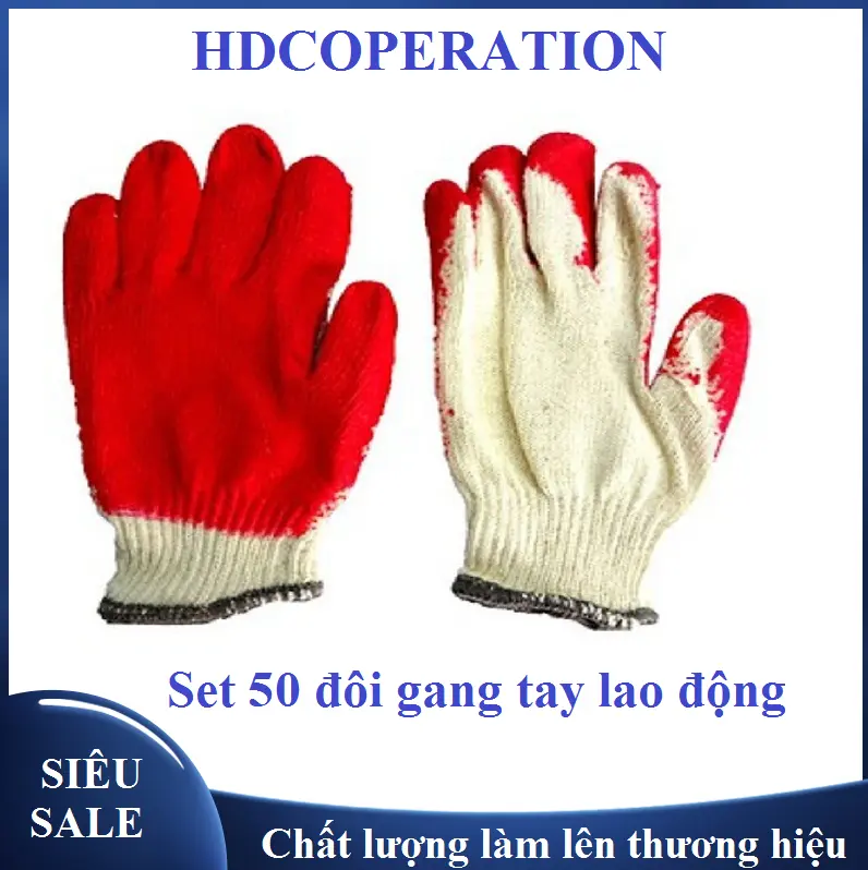 Combo 50 đôi gang tay lao động loại sơn màu đỏ (găng tay len)