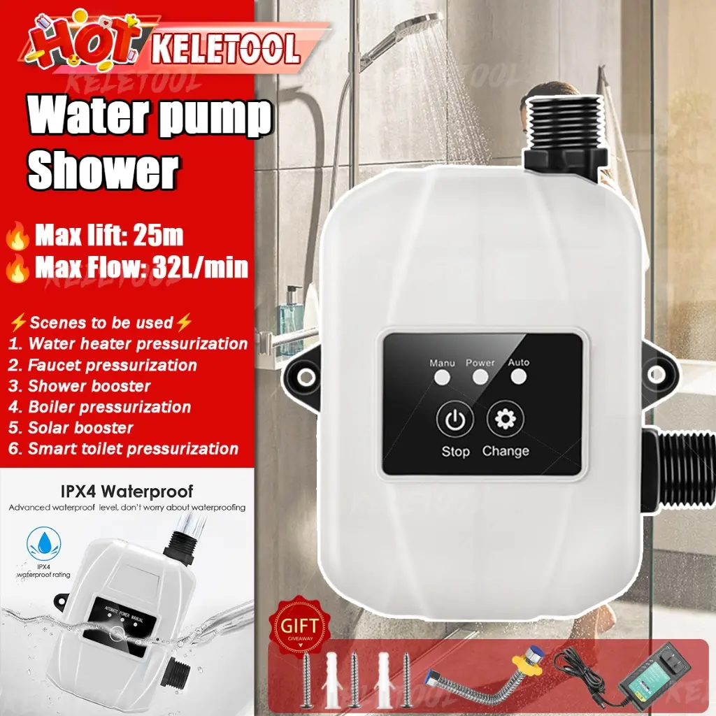 250W Automatis Pompa Booster Pendorong Air Shower Menit Pump Air Pompa Dorong Otomatis Boster Pump Silent Water Heater Booster Adaptor Pompa Booster Rumah Tangga Tanpa Sikat Pompa Pipa Air Pipa Mesin Pendorong