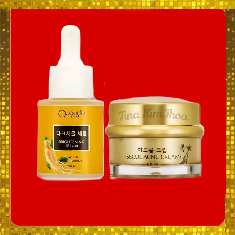 Combo Kem Face Mụn 10 gram Và Serum 20ML Hồng Sâm Seoul Queenie Skin