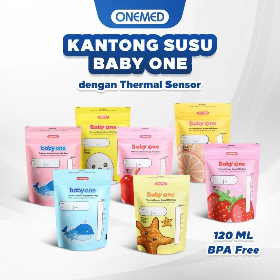 ONEMED Kantong ASI Baby One 120ml Box 30pcs BPA Free Pre-sterilized dengan Thermal Sensor dan Double Zipper untuk Penyimpanan ASI