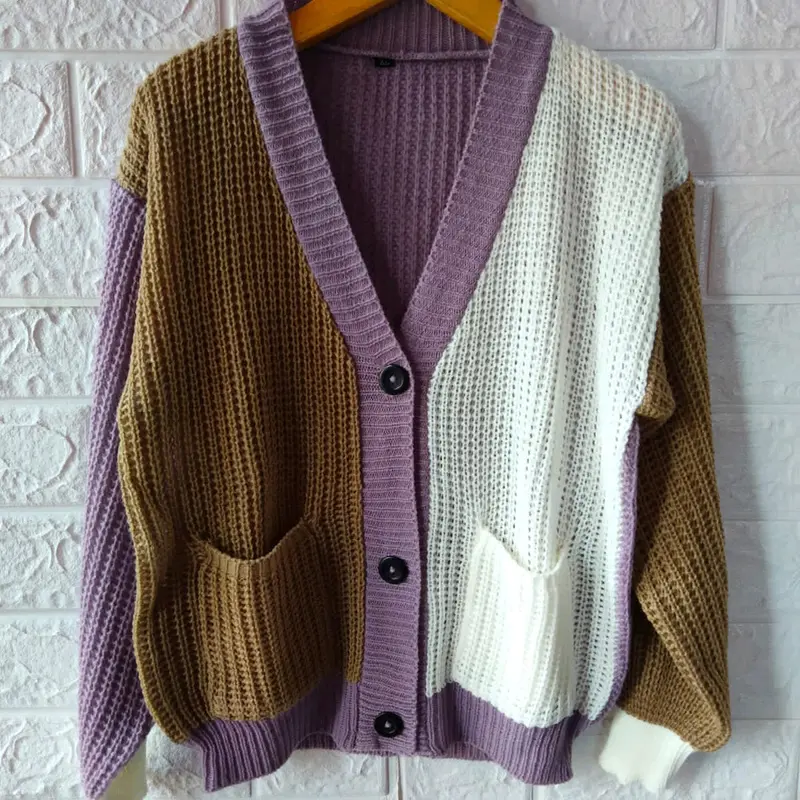 CARDIGAN RAJUT COMBINASI ANAK PEREMPUAN USIA 5-12 THN Katun Polos 1