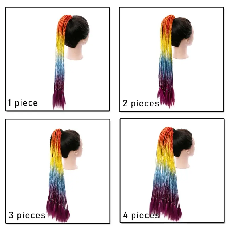 Wig Rambut Sintetis Palsu Extension Model Kepang Panjang 60Cm Warna Warna Ombre Gaya Hip Hop Untuk Wanita 5