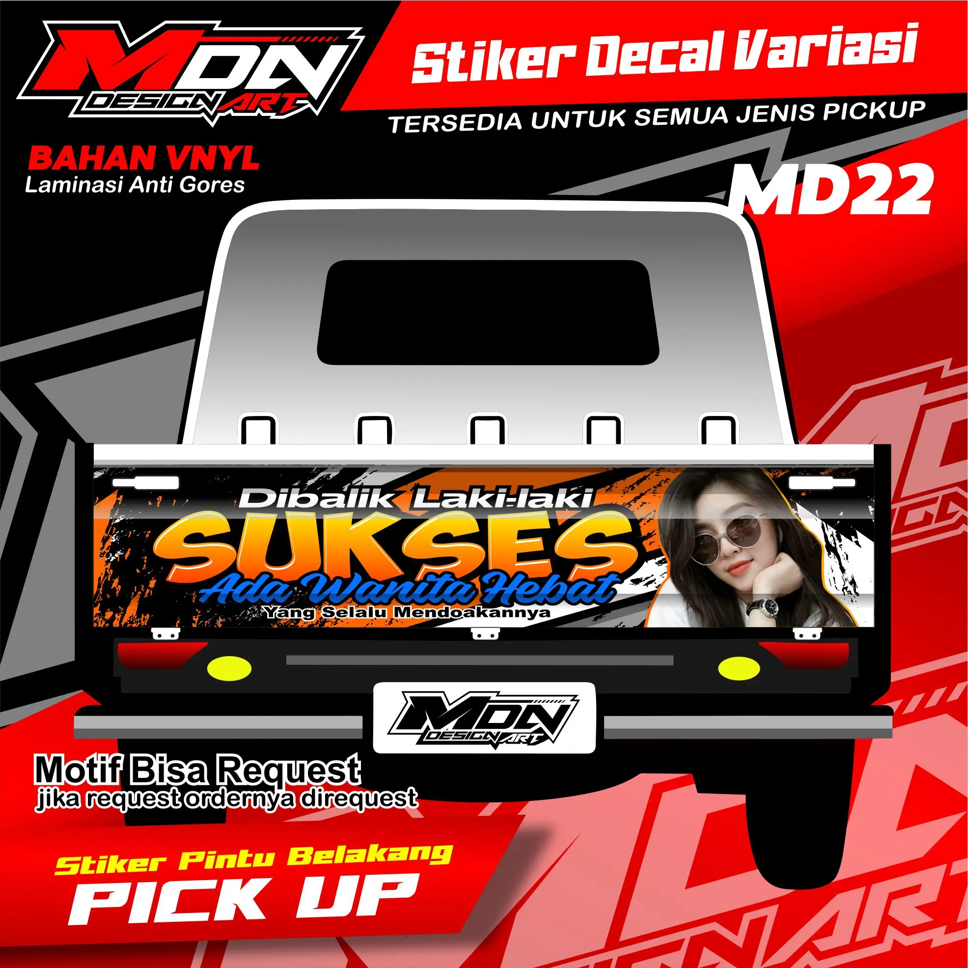Stiker Decal Pintu Belakang  All Pick Up L300, Futura, Granmax, New Carry, Traga, Bisa Request Kendaraan