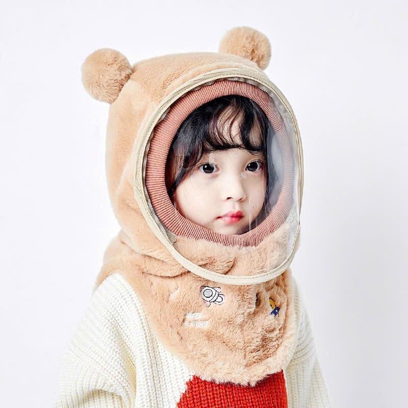 Mũ Len Lông Gấu Kèm Kính Chắn Gió Hình Quả Bông Cho Bé Mũ Trùm Đầu Chắn Gió Chắn Bụi Lông Mềm Mịn Độ Tuổi Từ 2-10 Tuổi. Tai Quả Bông Kem Hat