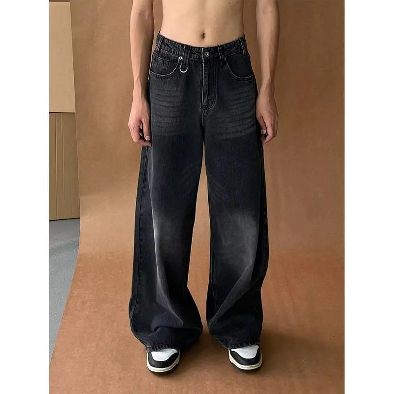 Fashion Brand Washed Jeans Men's Applicable Multi-Functional Baggy Straight Trousers American Style High Street Fashion Brand Wide Leg Pants Suitable for Spring, Summer, Autumn and Winter Clothing Menswear
