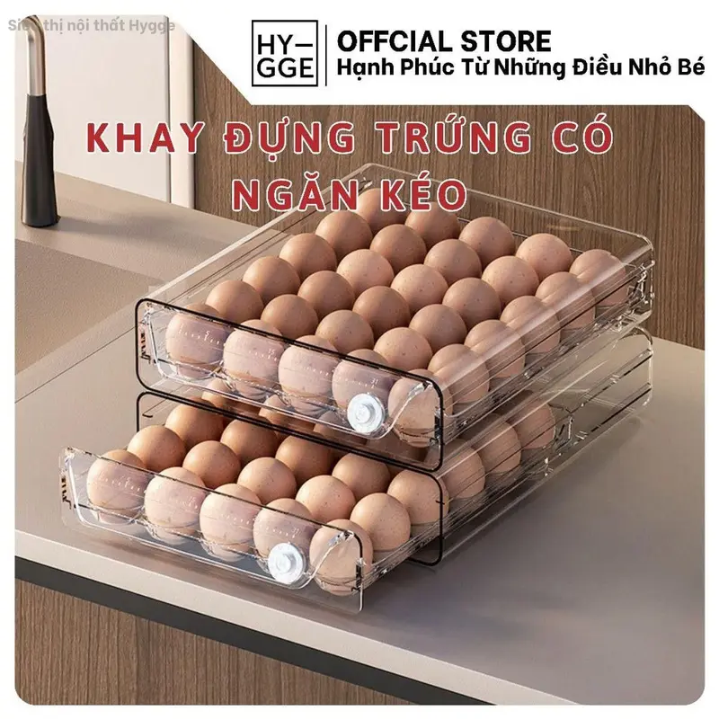 Khay đựnġ Trứng Hygge Có Ngăn Kéo Kèm Ghi Chú Ngày Tháng Bảo Quản Thông Minh Chất Liệu Nhựa PET Bền Đẹp 0