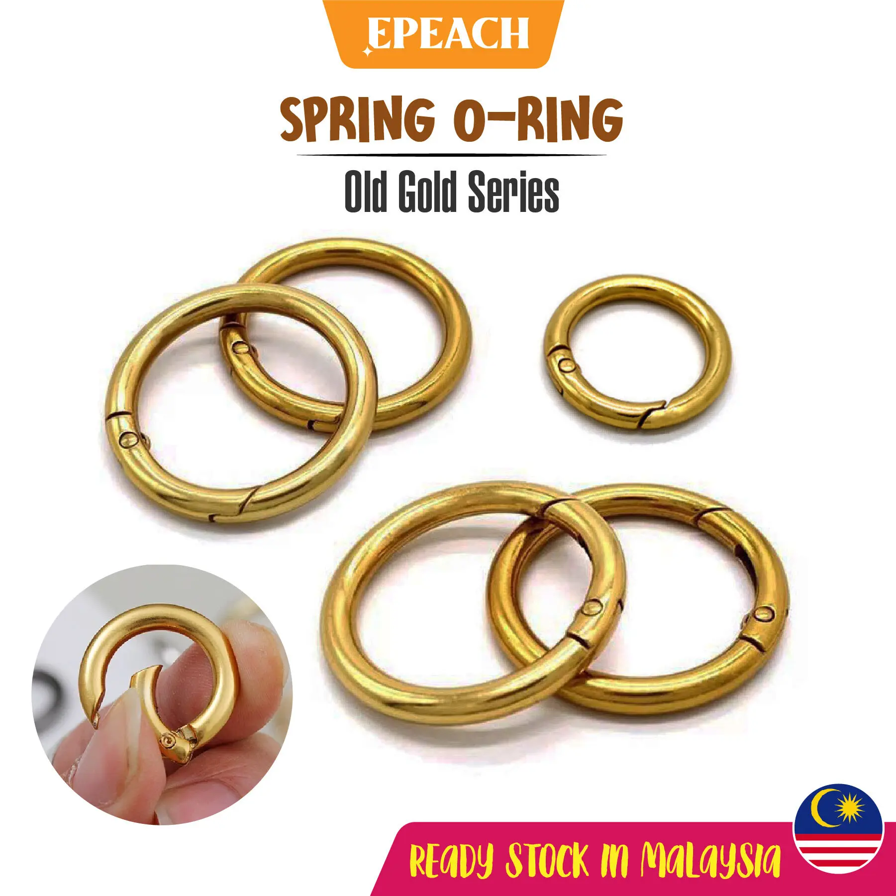 epeach 1 Piece Open O Ring Spring Buckle Old Gold | O Ring Key Ring Handbag Bag Accessories DIY Chain Hook E0068