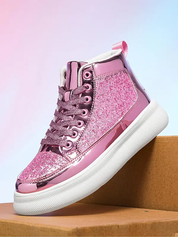 Fashionable Glitter High Top Skate Shoes, Comfortable Sports Shoes for Men & Women, Lightweight Breathable Sports Shoes for Daily Wear, Trainer 3