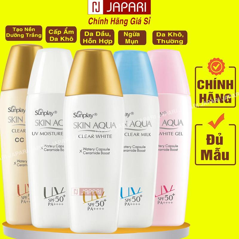 Kem Chống Nắng Skin Aqua Sunplay Cho Da Mặt và Body Toàn Thân - Kem Chống Nắng Skin Aqua Nhật Bản - Kcn Skinaqua Nắp Vàng, Nắp xanh, Vật Lý Cho Da Dầu Mụn, Da Khô, Da Nhạy Cảm Cho Nam Nữ Japari