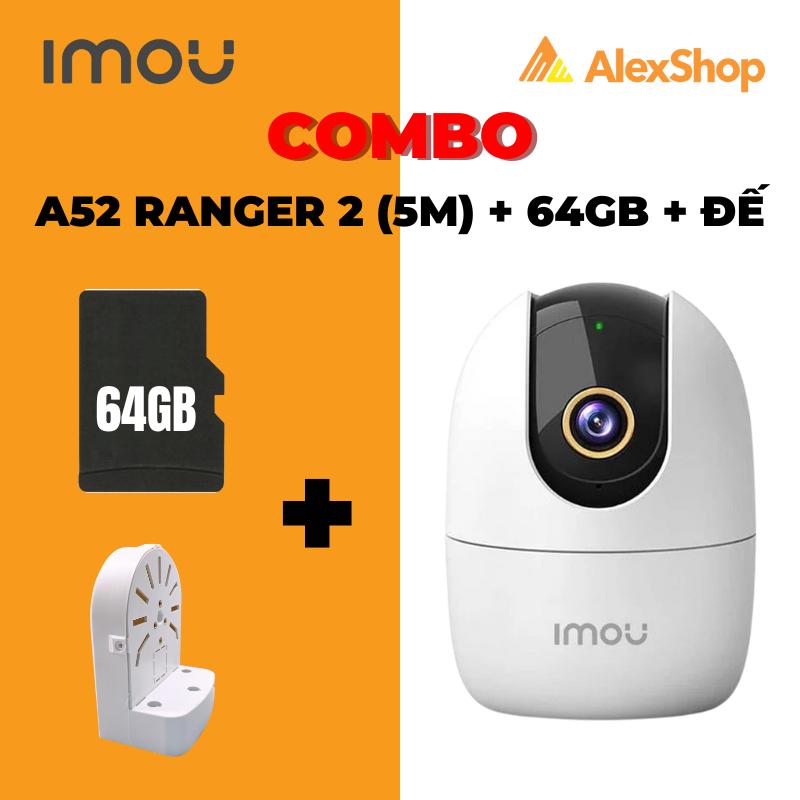 [COMBO-5M] Camera Imou A52 (5M) Ranger 2 Wifi + Thẻ 64G + Đế Chữ L Khoen Đồng, Camera Trong Nhà Xoay 360 Độ Đàm Thoại 2 Chiều