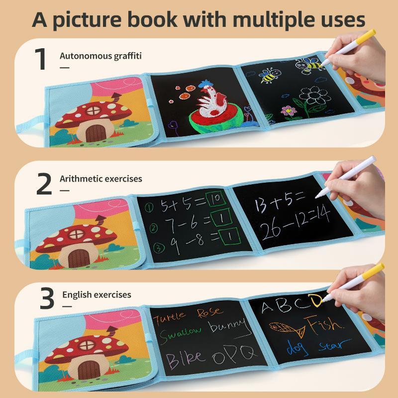 Foldable Drawing Board, 1 Set Doodle Board with 12pcs Markers, Educational Toy for Kids, Portable Drawing Board for Indoor & Outdoor 3