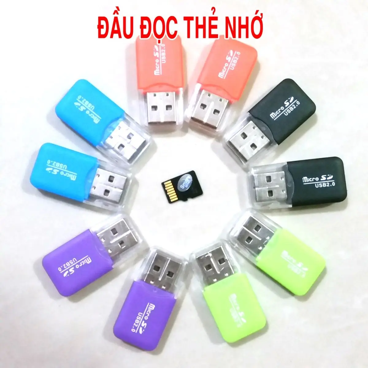 Đầu đọc thẻ nhớ TF, SD Micro tốc độ cao cổng USB Plug and Play (màu ngẫu nhiên)