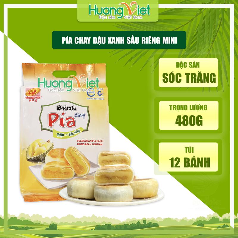 Bánh pía CHAY ĐẬU XANH SẦU RIÊNG 480g túi 12 bánh , bánh pía Tân Huê Viên Sóc Trăng