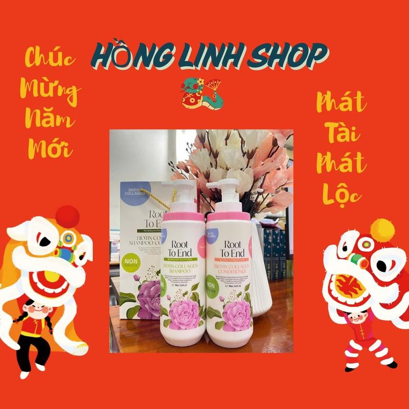 Cặp dầu gội Root To End Biotin collagen Màu Hồng
