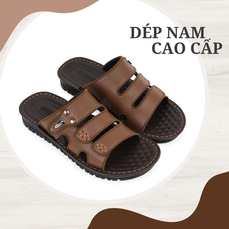 Dép Nam Quai Ngang Thời Trang Cao Cấp Da Tổng Hợp - Đế Bằng Cao Su PU (Đen, Nâu, Bò) - Hàng Chính Hãng DTD22 Sandal