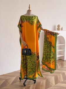 Conjunto de chal y bufanda con estampado floral, mariposas y pavones para mujer; elegante conjunto casual de bufanda y capa tipo chal para vacaciones en la playa; accesorios de moda para mujeres