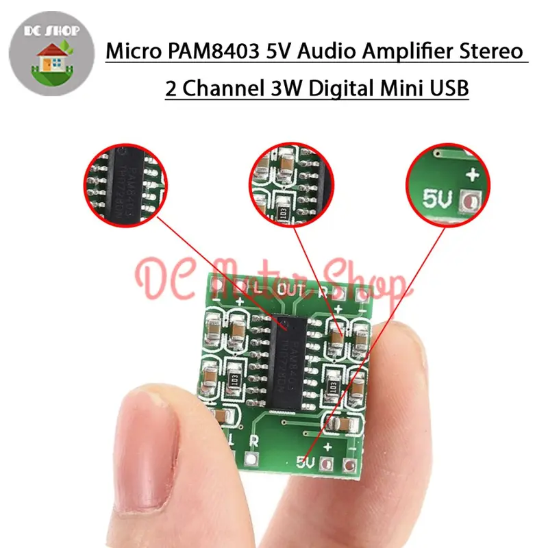 Micro PAM8403 5V Audio Amplifier Stereo 2 Channel 3W Digital Mini USB 1