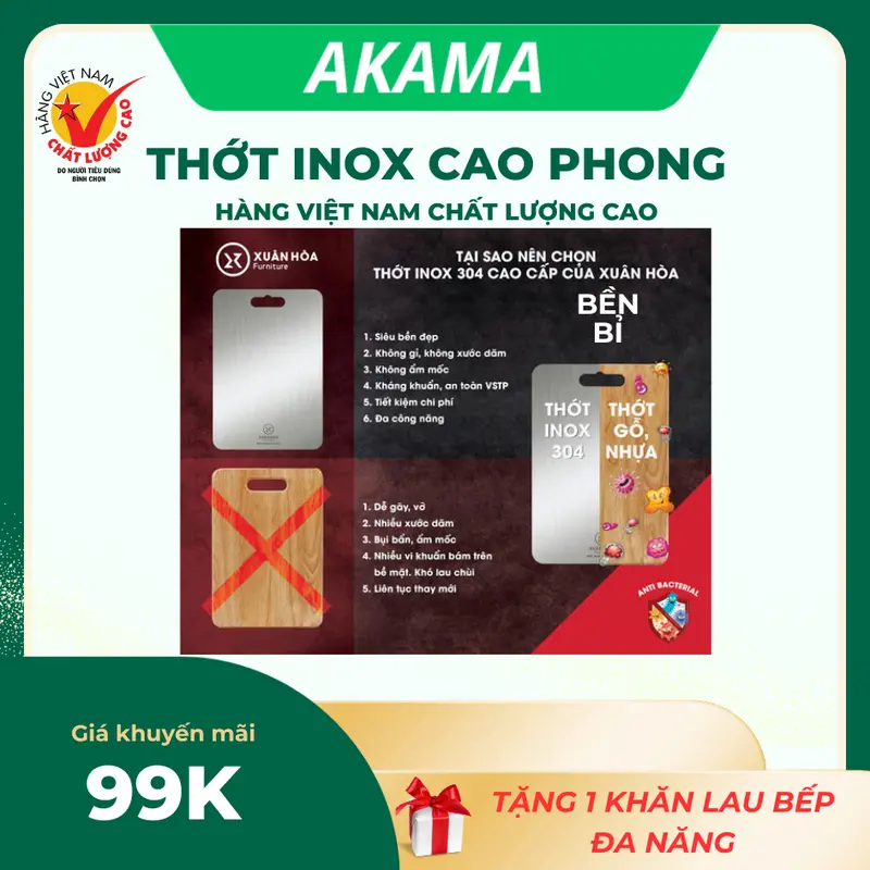 Thớt inox Cao Phong cường lực, kháng khuẩn, vệ sinh dễ dàng, chống ẩm mốc, rã đông nhanh. 4
