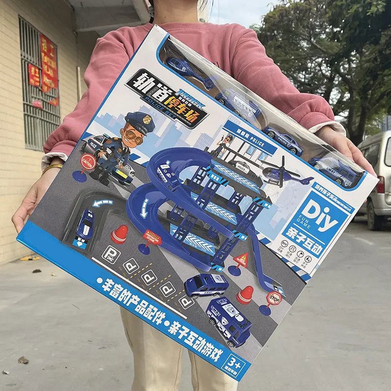 Children's Parking Lot Building Toy Sliding Small Car police Track Parking Building Play House Gift Box Training Class Gift