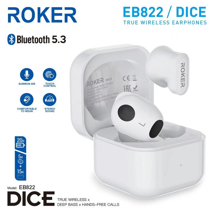 Tws Roker Promo TWS ROKER DICE EB822 TRUE WIRELESS DEEP BASS BLUETOOTH 5.3 Earbud ...
