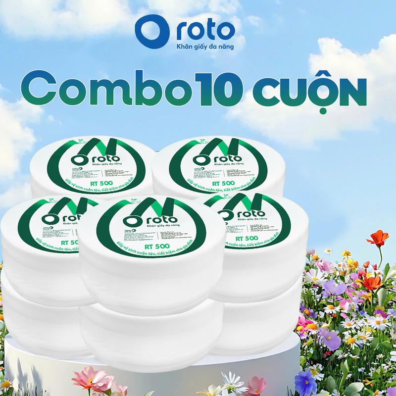 [COMBO 10 CUỘN] Giấy Vệ Sinh ROTO 500g Cuộn Lớn 2 lớp mềm mịn, có lõi I Thế Giới Giấy RT500