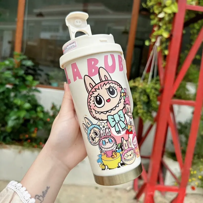 Cốc Giữ Nhiệt Hoạ Tiết Hoa Lá Dung Tích 500ml Có Kèm Ống Hút Chất Liệu inox 316 3