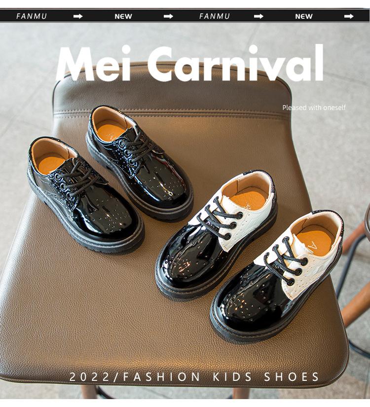 Product Introduction of Spring and Autumn New Children's Black Leather Shoes Lace-up Fashion British Style Boys Performance Shoes Girls Performance Shoes Soft Bottom 4