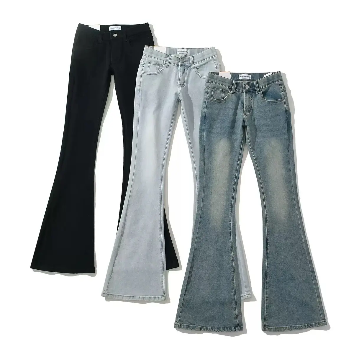 Quần jean lưng thấp dáng ôm ống loe vintage cổ điển 3 màu đáy ngắn đáy thấp cạp trễ cạp thấp eo nông eo trễ