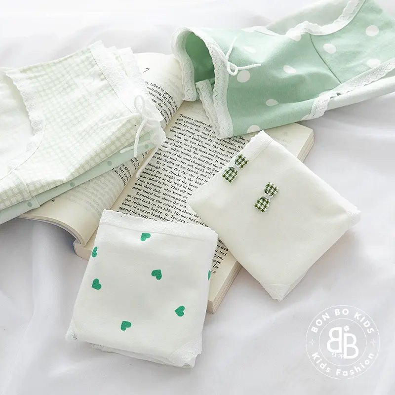 (Bon Bo Kids) Quần Chip Bé Gái Mẫu Chấm Bi Xanh, Quần Lót Bé Gái 32-60kg, Kháng Khuẩn, 100% Cotton an toàn cho bé 1