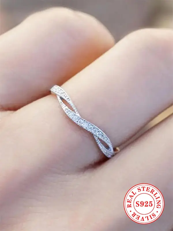 S925 Sterling Silver Fashion Simple Zircon Decorated Ring, Fashion Jewelry for Party, Daily Clothing Decor, Trendy All-match & Exquisite Jewelry for Birthday Gift 0