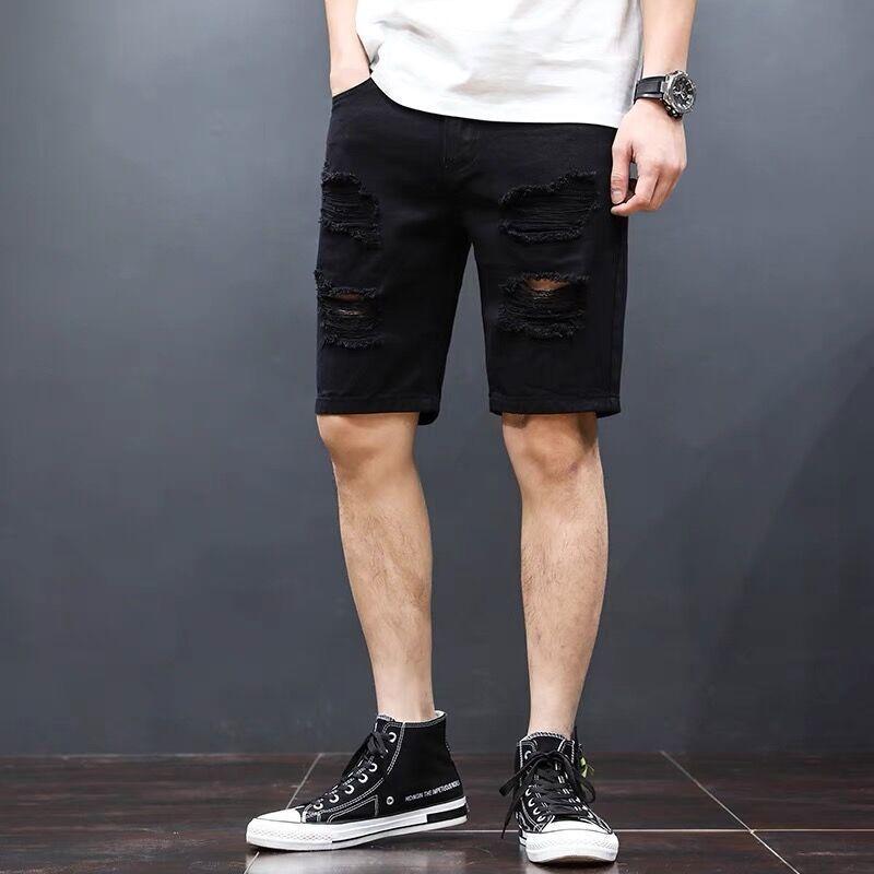 Quần Dài Đến Đầu Gối, Thời Trang Ngoài Trời Mùa Hè, Quần Giữa Nam, Quần Ống Túm, Quần Short Denim Rách Màu Đen Hợp Xu hướng Mùa Hè Mới 2024, Dành Cho Nam Giới, Tỷ Lệ Mua Lại 87% 3