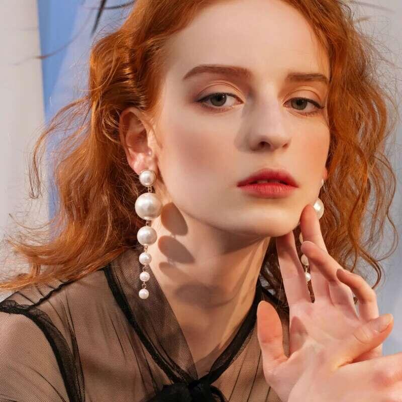 Product Introduction of Simulated Pearl Stud Fashion Long Statement Earrings for Womenn Party Wedding Female Jewelry Gift 1
